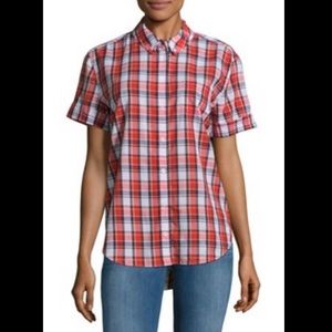 NWT Equipment red/white plaid short-sleeve shirt